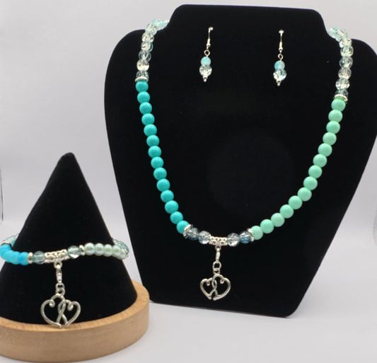 Light Blue and Clear Necklace, Bracelet and Earring Set
