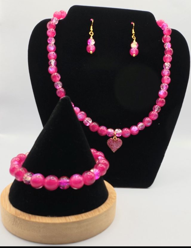 Hot Pink Necklace, Bracelet and Earring Set