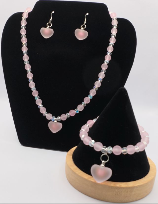 Pink and Clear Necklace, Bracelet and Earring Set