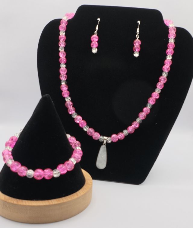 Pink Necklace, Bracelet and Earring Set