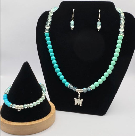 Light Blue and Clear Necklace, Bracelet and Earring Set