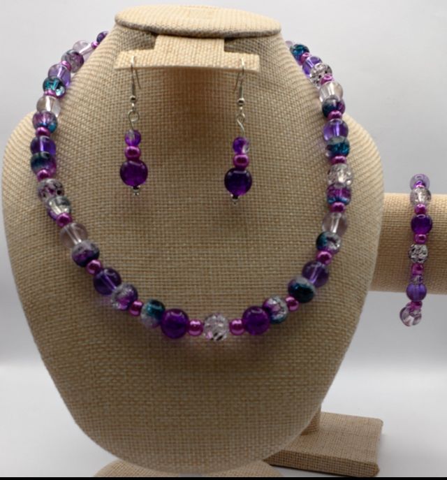 Purple Necklace, Bracelet and Earring Set