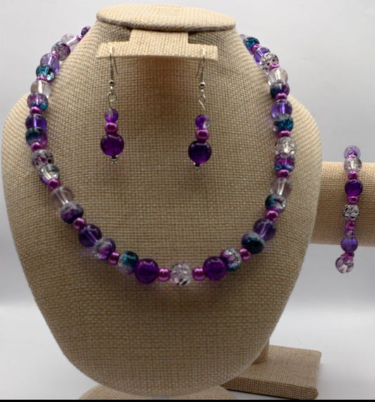 Purple Necklace, Bracelet and Earring Set