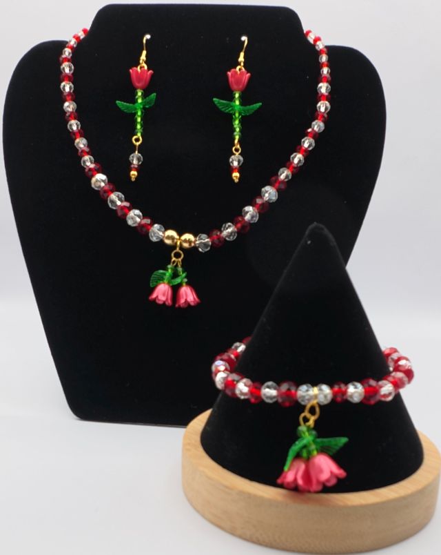 Red and Clear Necklace, Bracelet and Earring Set