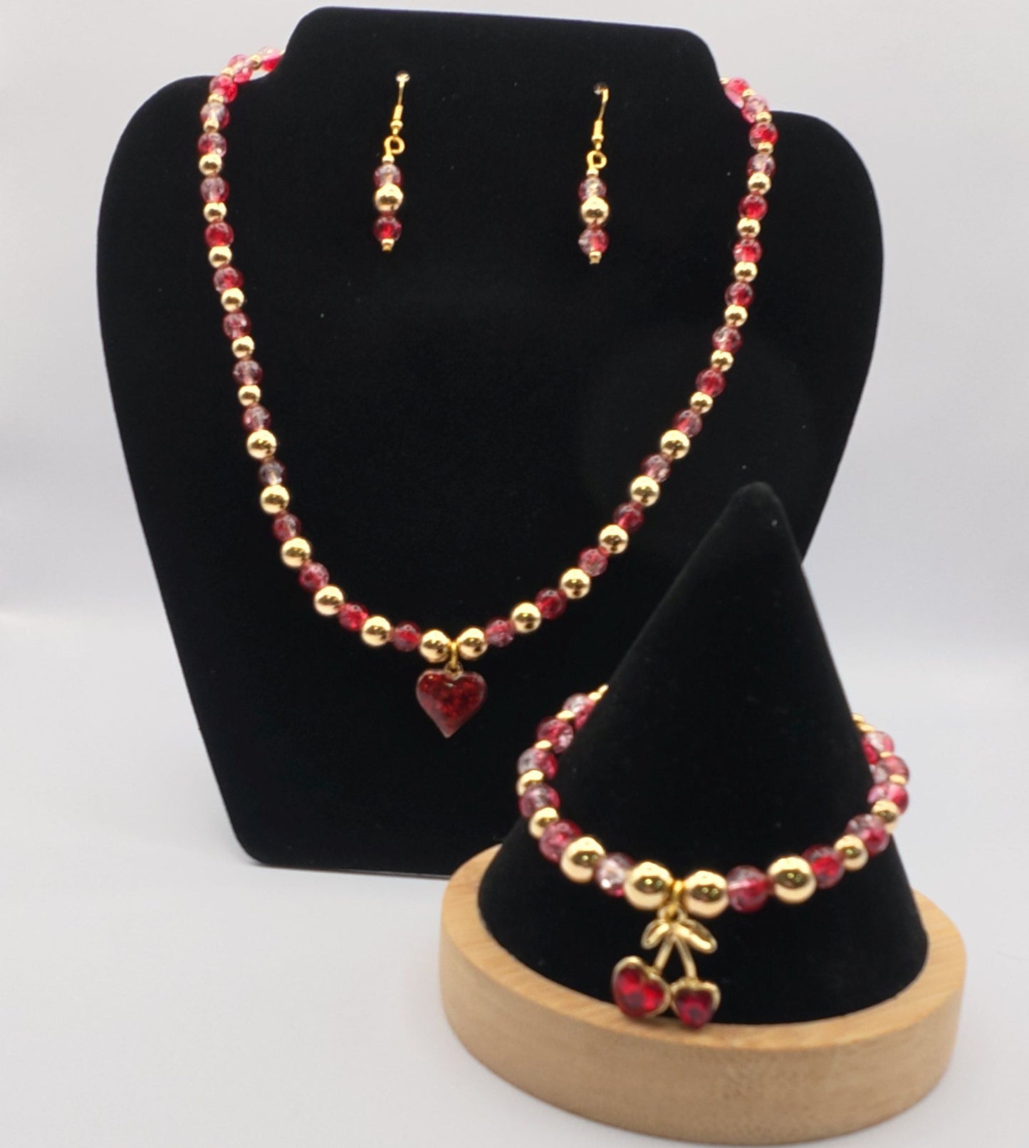 Red and Gold Necklace, Bracelet and Earring Set